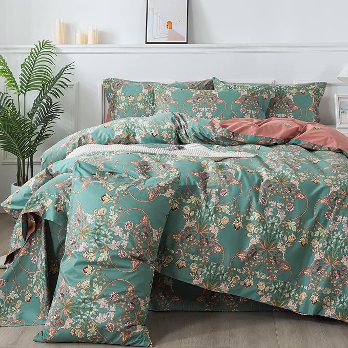 FADFAY Duvet Cover Set Floral Bedding Button Closure Twin 100% Cotton 600 TC by CottonWorldSweetDream