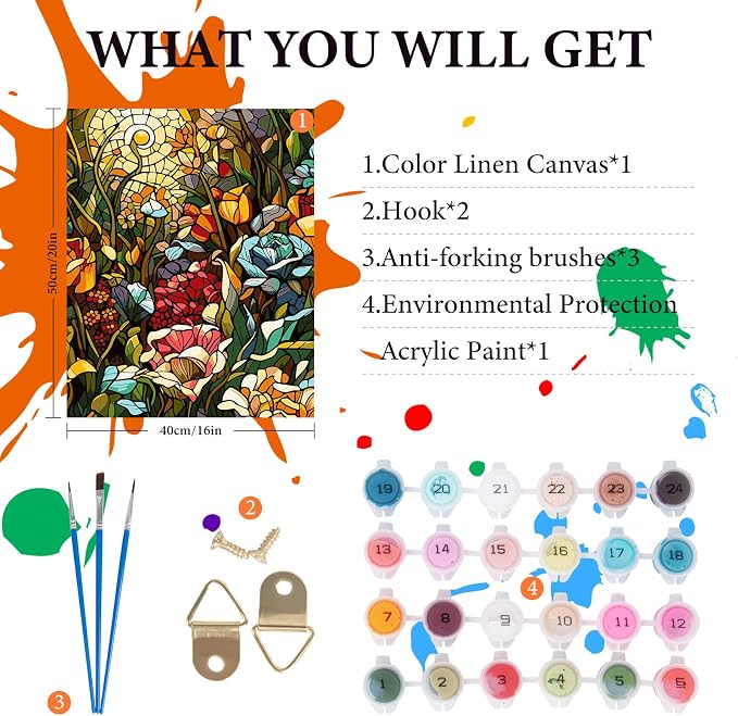 Flower Paint by Numbers Kit for Adults Beginner, Stained Glass Flowers Paint by - Image 4