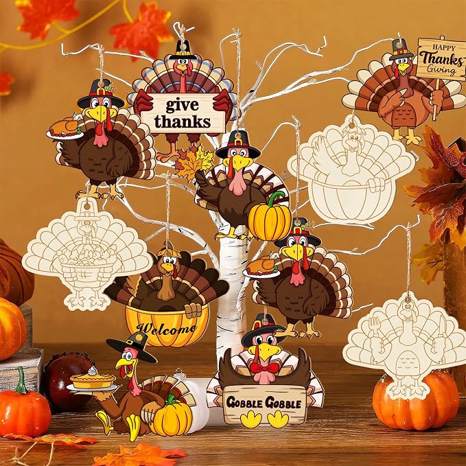 36PCS Wooden Thanksgiving Decoration Turkey Ornaments to Paint Thanksgiving - Image 5