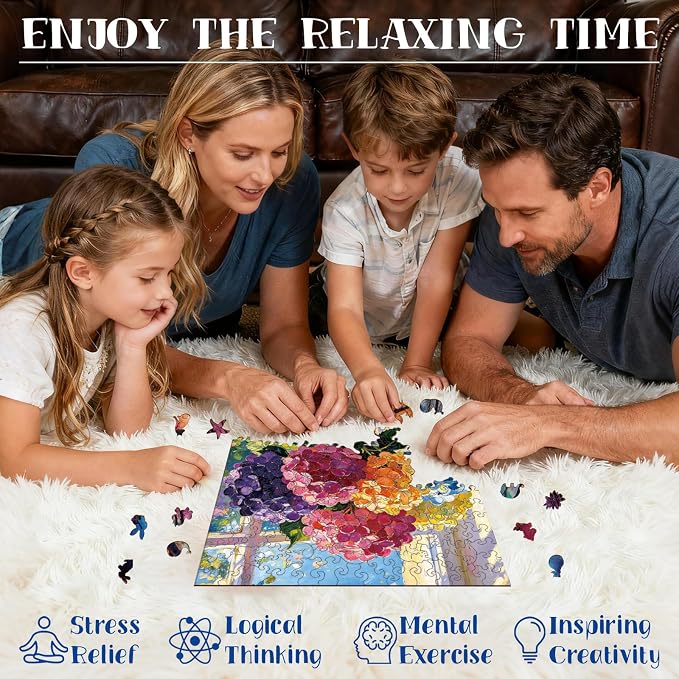 300pcs Wooden Puzzles for Adults Unique Animal Shaped Pieces | Colorful Plant - Image 4