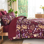 Yiran King Size Comforter Set 7 Piece, Burgundy Floral Bedding Set, Lightweight - Image 3