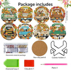 8 Pack Diamond Art Coasters, Autumn Truck Diamond Painting Coasters Kits | Fall - Image 2