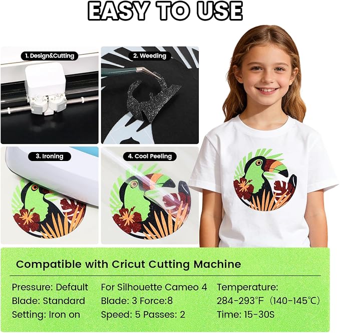 Neon Green Glitter HTV Heat Transfer Vinyl, Glitter Iron on Vinyl 10" x8ft | - Image 5