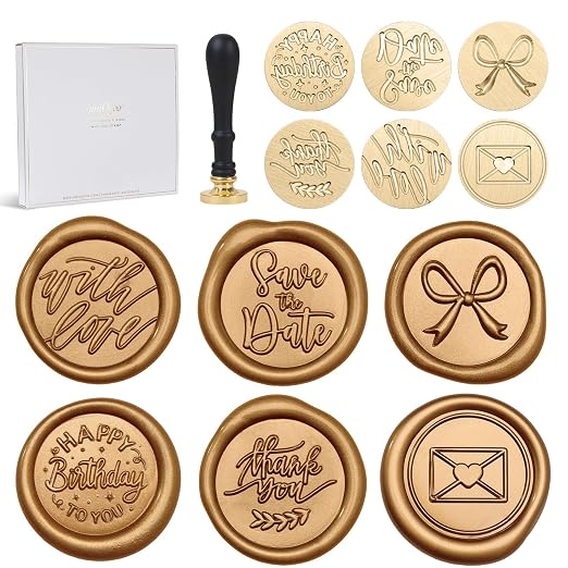 UNIQOOO 6 Pcs Wax Seal Stamp Set, Blessing Sealing Stamper Kit, Wooden Handle by UNIQOOO