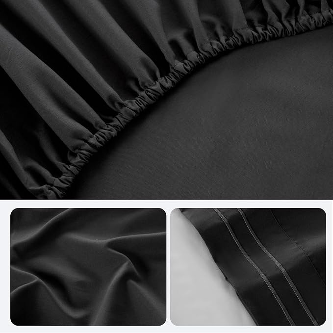 ROSE&RISY Black Queen Sheet Set, 4 Pieces Soft Bedding Queen Sheet Set - Image 7