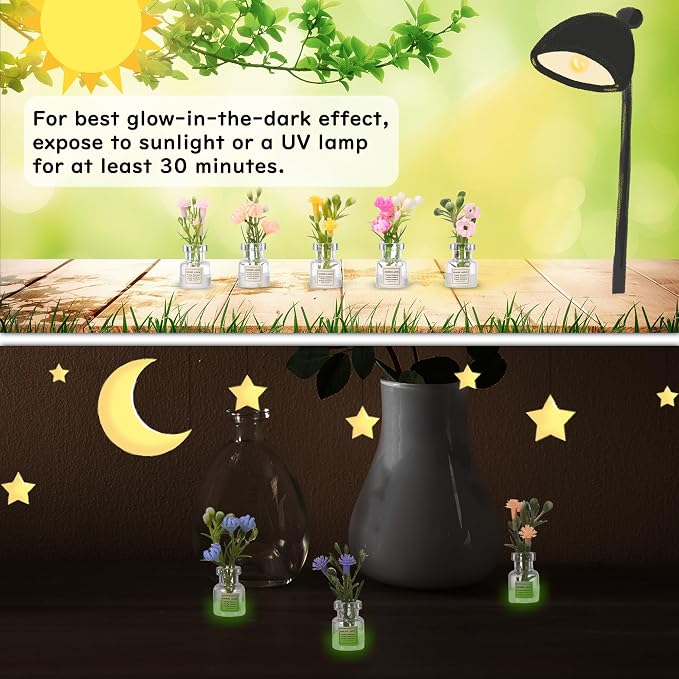 10 Pcs Miniature Mini Plant Flowers, 1:12 Tiny Small Glow in the Dark | Glass - Image 3