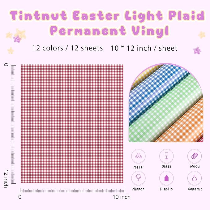 Tintnut Light Color Plaid Permanent Vinyl, waterproof, easy peel & stick - Image 2