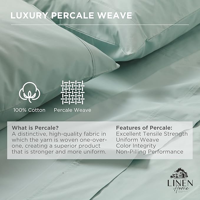 Linen Home 100% Cotton Percale Weave King Fitted Sheet, Deep Pocket, Crisp & - Image 2