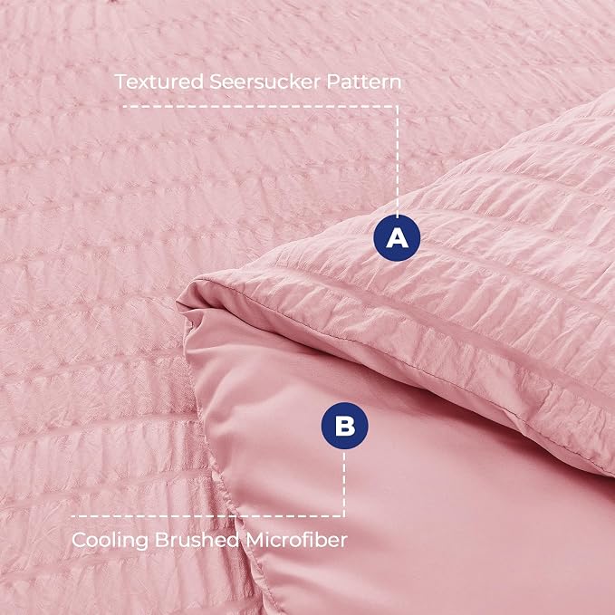 HYMOKEGE Pink Twin Size Duvet Cover, Ultra Soft 2-Piece Seersucker Duvet Cover - Image 3