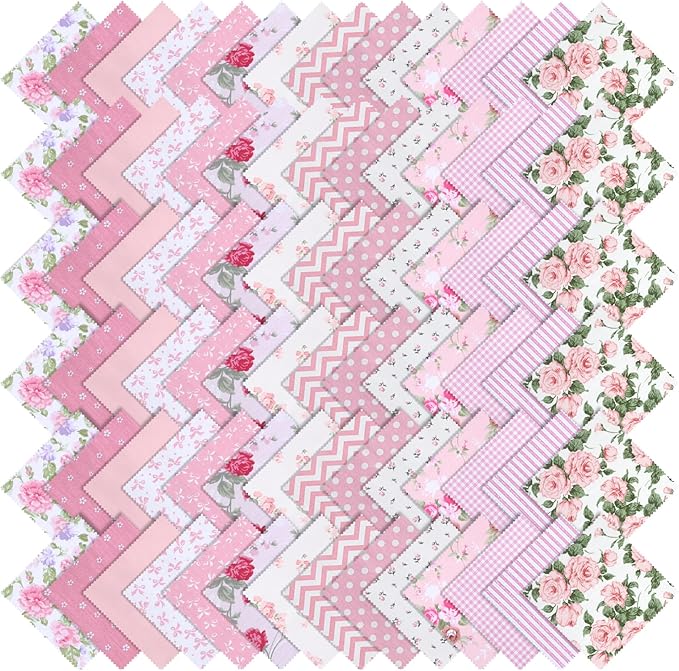 168 Pcs Pink Charm Packs for Quilting 5″ Cotton Quilting Fabric Bundles | 5″ by Unknown