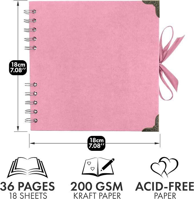 Bstorify Square Scrapbook Photo Albums 7 x 7 Inch Pink Thick Paper, Metal - Image 2