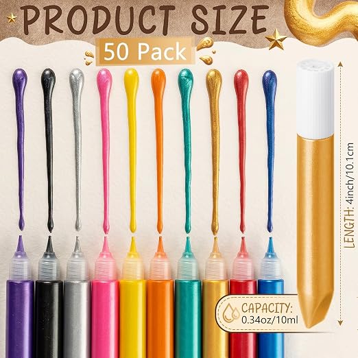 Fullhawl 50 Pcs Fabric Paint Set 0.34 oz 10 Colors 3D Glitter Puffy Paint - Image 2