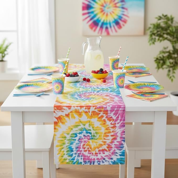 Fun Express Beach Bum Tie-Dye Table Runner – Vibrant Over 7 Feet Long, and - Image 3