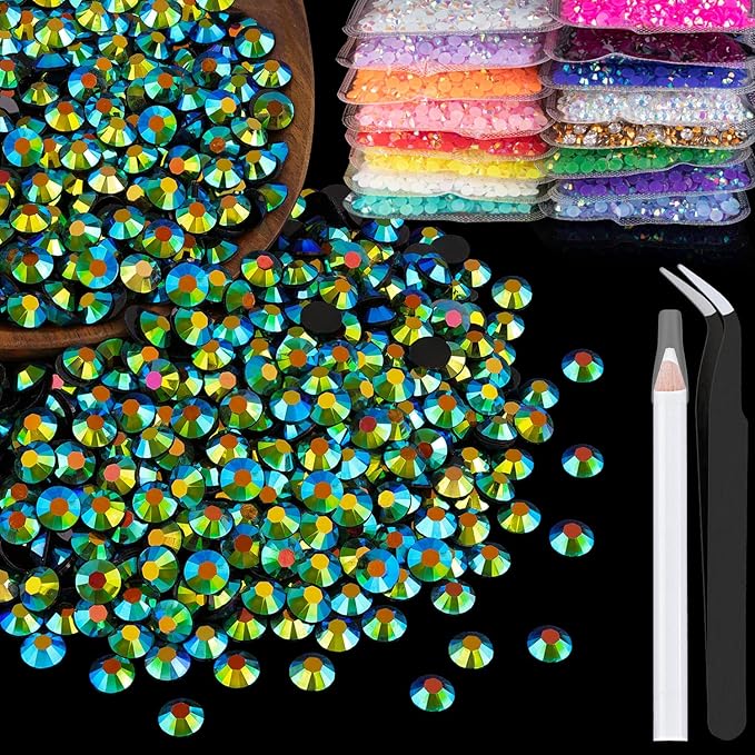 2500pcs 5mm Resin Rhinestones Bulk, Emerald Black AB Flatback Round Jelly by BELLEBOOST