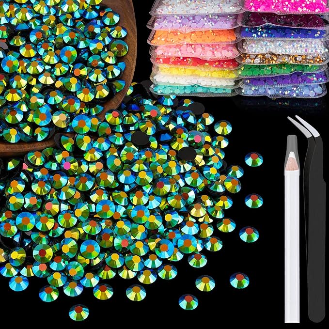 1500pcs 6mm Resin Rhinestones Bulk, Emerald Black AB Flatback Round Jelly by BELLEBOOST