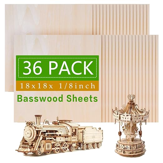 36 Pack Basswood Sheets Board 1/8 Inch Unfinished Wood, 3mm Plywood by Unknown