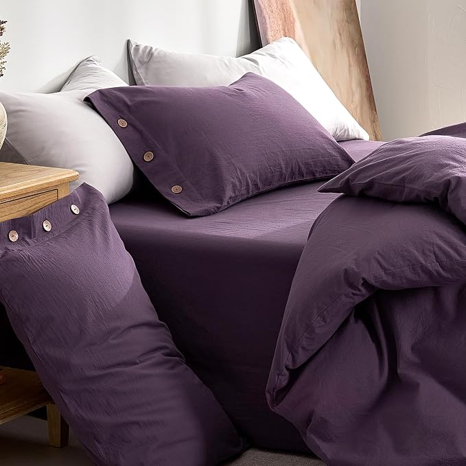 JELLYMONI 100% Washed Cotton Duvet Cover Queen – Soft, Breathable Linen-Look - Image 9