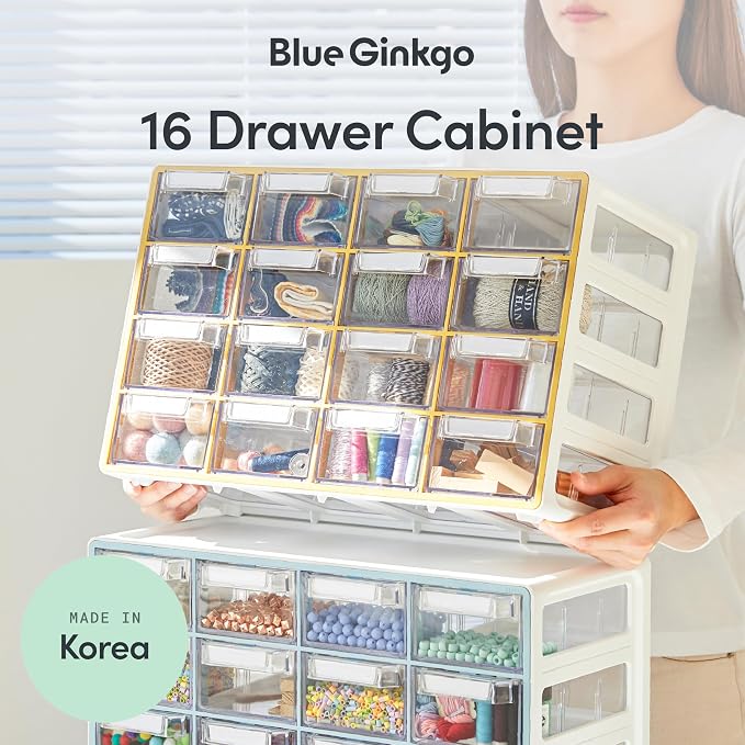 Blue Ginkgo Medium 16-Drawer Cabinet – Stackable Clear Organizer - Image 3