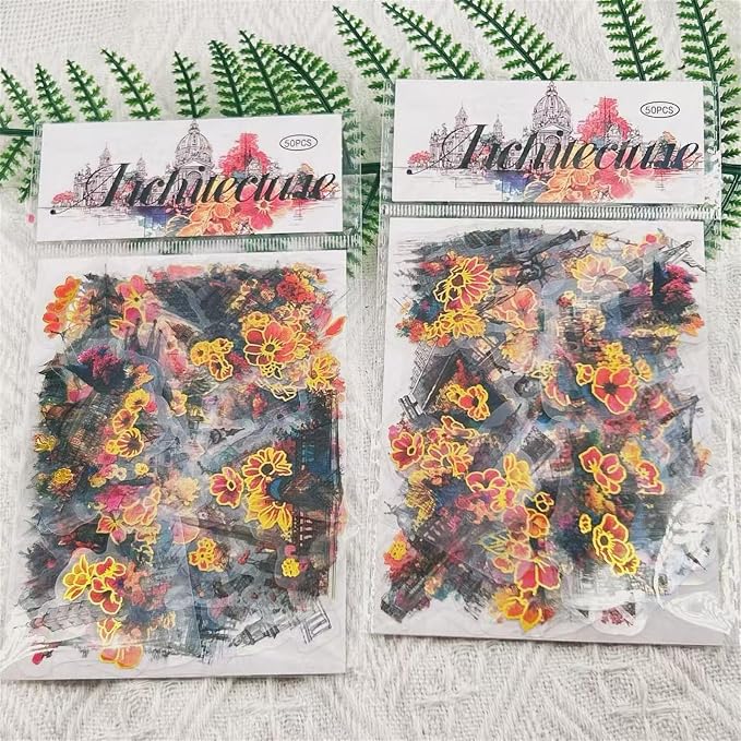 50Pcs Flower Stickers with Gold Holographic Outlines, Glitter Shiny Floral - Image 5