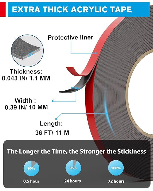 EMITEVER 0.39IN x 36FT Double Sided Tape Heavy Duty, Tesa Acrylic Foam | - Image 6