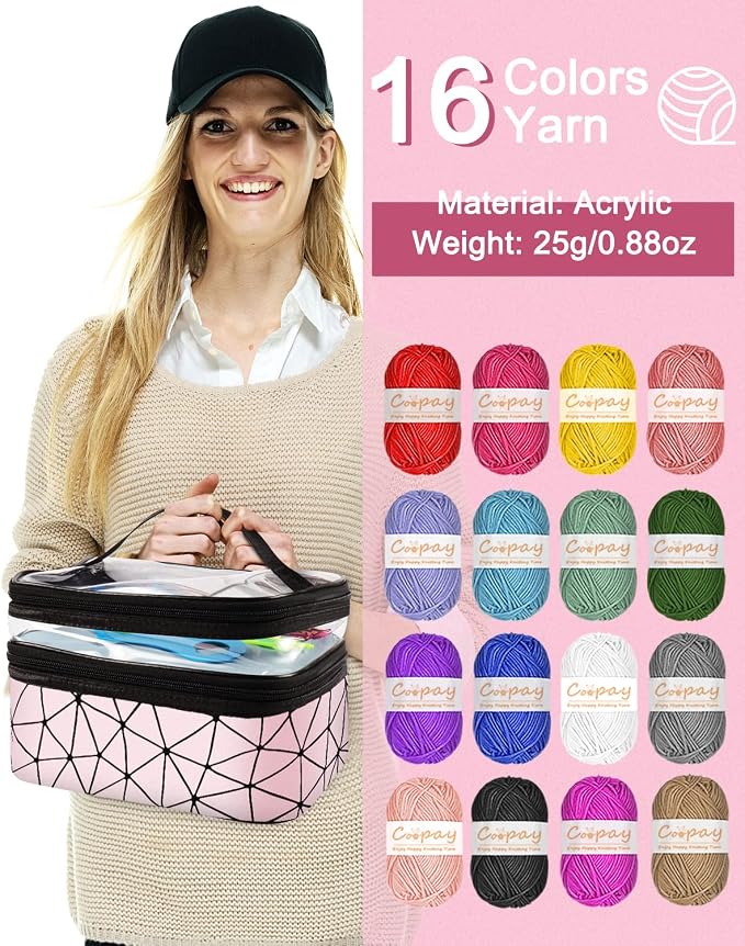 Coopay Crochet Kit for Beginner Adult, 16 Colors Yarn Crochet Animal Kit - Image 4