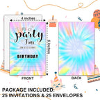 Tie Dye Theme Birthday Invitations, 25 Double-Sided It's Party Time Invitation - Image 2
