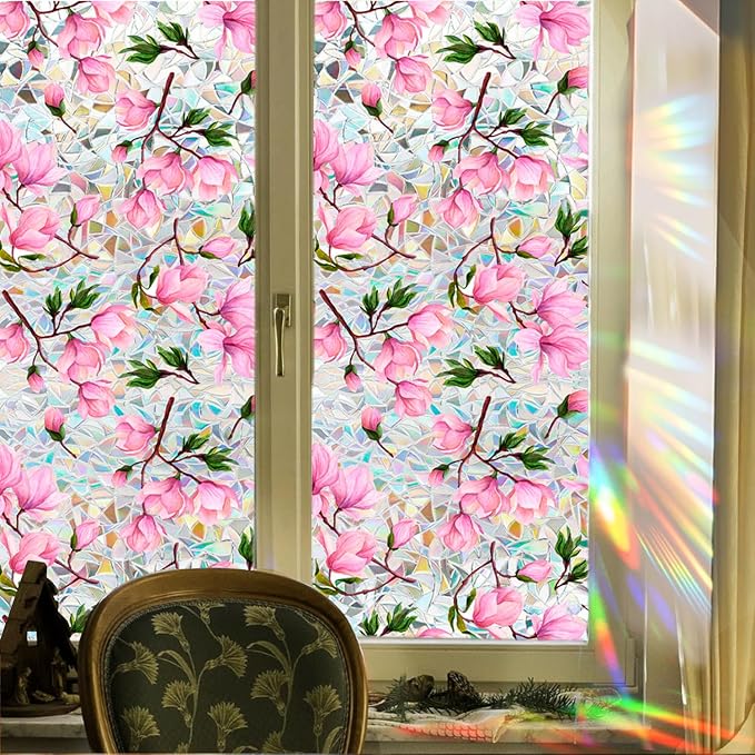 Stained Glass Window Cling, Rainbow Tinted Window Film Sun Blocking, Floral - Image 7