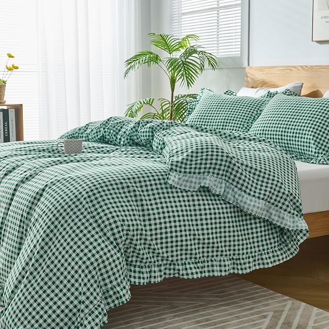 Gingham Duvet Cover Full Size, 3 Pieces Soft Breathable Microfiber Plaid - Image 7