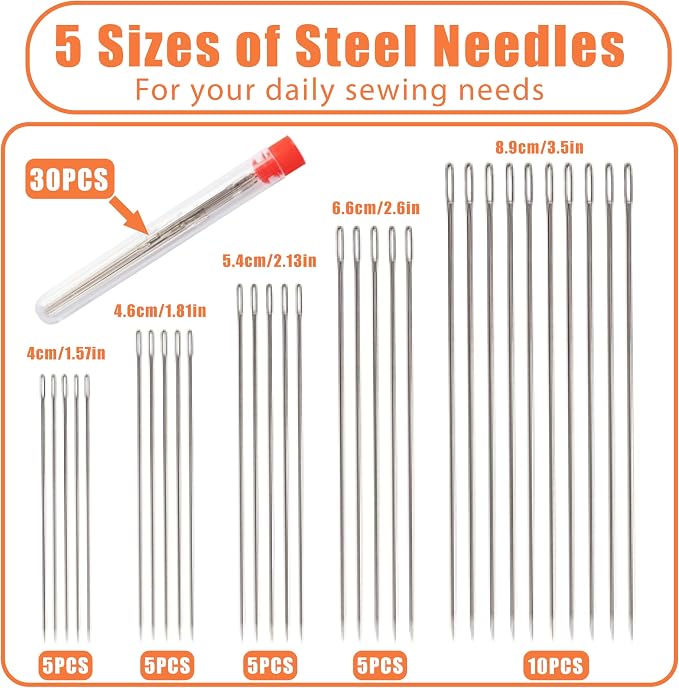 42 Pcs Sewing Tool Set, Big Eye Steel Sewing Needle Kit, Includes Needles - Image 2