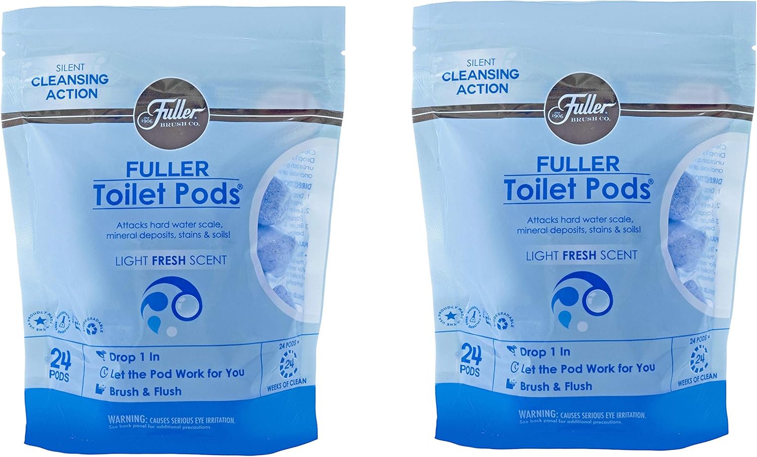 Fuller Brush Toilet Bowl Cleaner Pods - Water Soluble Tablet Cleansers, Cleans Descales & Refreshes Bathroom Toilets Removes Odors Soils & Stains Light Fresh Scent Ideal for Homes & Businesses 2-Pack