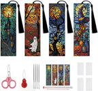 4PC Halloween Counted Cross Stitch Bookmark Kit by Paintcolordiamondpainting