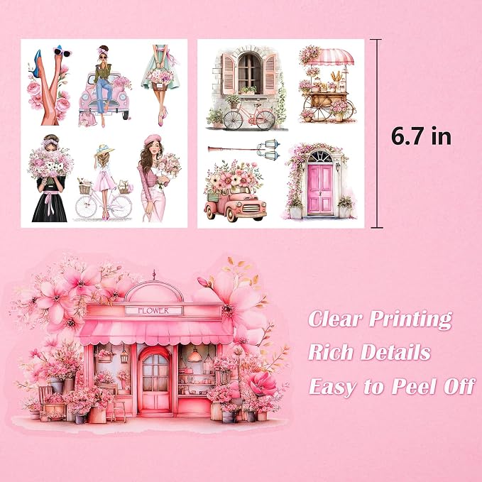 JOYCHOIC Paris Journaling Sticker Set, 18 Sheets PET Junk Journal Stickers - Image 6