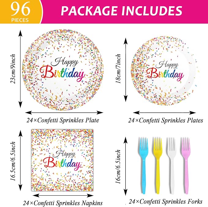 96 Pieces Happy Birthday Plates and Napkins Party Supplies - Image 2