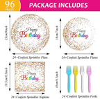 96 Pieces Happy Birthday Plates and Napkins Party Supplies - Image 2