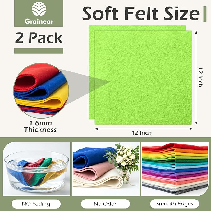 Spring Green Soft Felt Sheets for Crafts, 1.6mm Thick, Handmade Crafts - Image 3