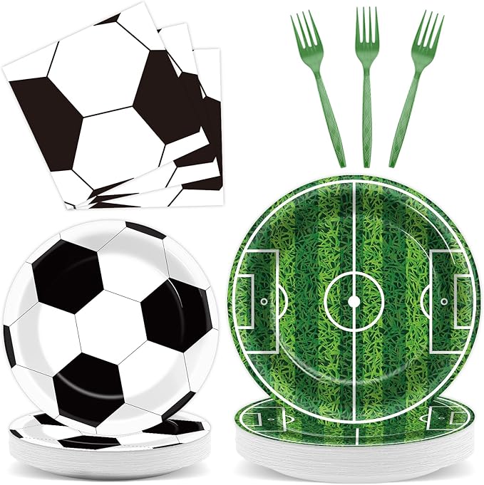 Qyeahkj 100 Pcs Soccer Party Plates and Napkins Set, Sports Birthday Party by Qyeahkj