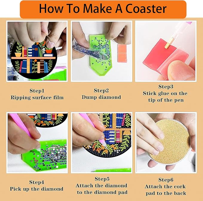 TDOOW Diamond Art Painting Coasters 8 Pcs Colorful Book Diamond Art Coasters - Image 7