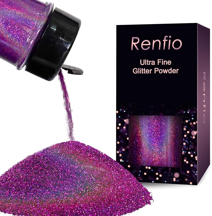 Renfio Holographic Ultra Fine Glitter Powder Metallic Resin Glitter 2.11 Oz PET by Renfio