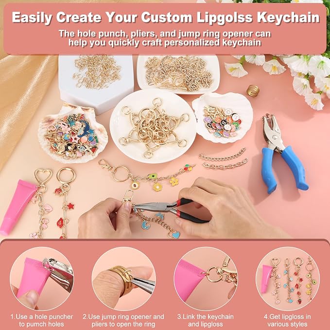 485 Pcs Charms Lip Gloss Keychain Making Kit, DIY Bag Charm Kit Including 40 - Image 4