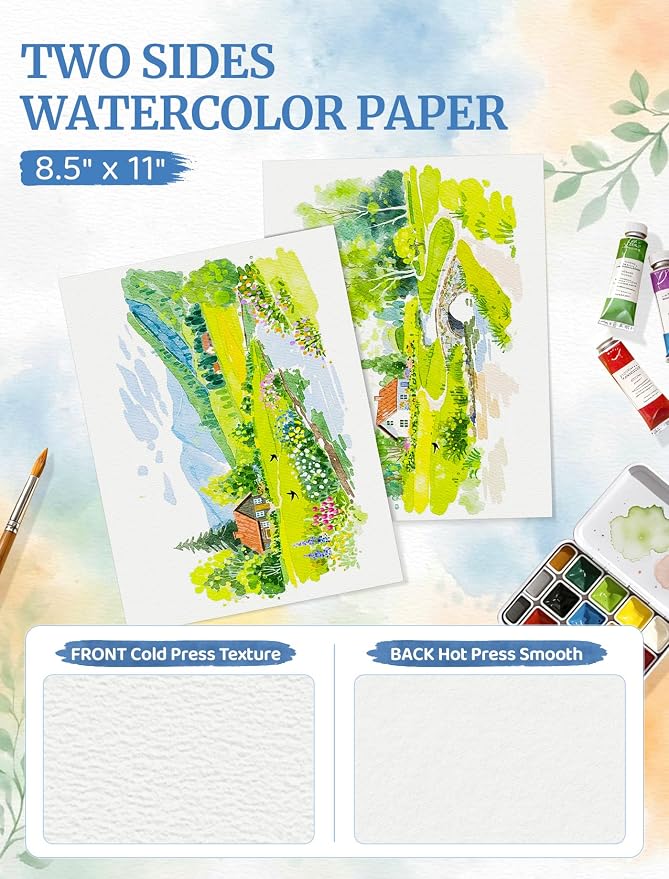 30 Sheets Watercolor Paper 8.5 x 11, Cold Press Watercolor Paper Bulk, 110 - Image 3