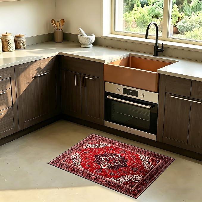 Persian Style Faux Cashmere Non-Slip Rug 15.7x23.6 Inches, Washable Low Pile - Image 4