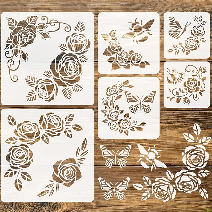 6pcs Bouquet Rose Stencil for Painting Flower Template for Craft Reusable DIY by beinkmake