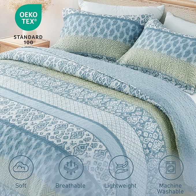 GOONE Queen Quilt Set 90"x90", Lightweight Washed Coverlet, Reversible Spring & - Image 3