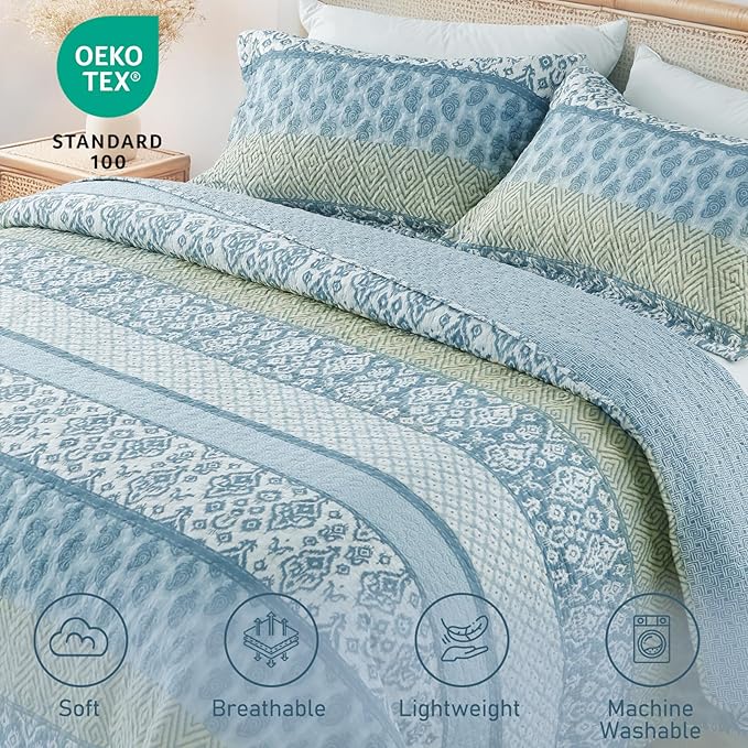 GOONE King Quilt Set 104"x90", Lightweight Washed Coverlet, Reversible Spring & - Image 3