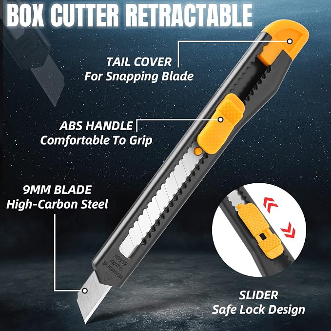 24 Pack Box Cutter Retractable, Utility Knife 9MM Wide Snap-Off Blades - Image 5
