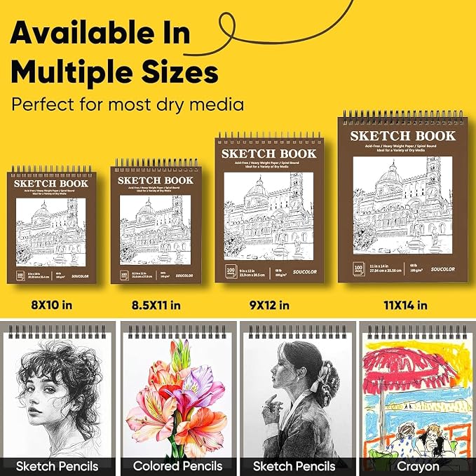 Soucolor Sketch Book 9x12, 100 Sheets Drawing Pad, Art Sketchbook - Image 8