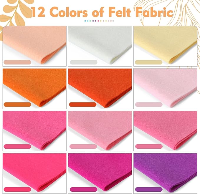 HaoFeiJH 12 Rolls 8"x20" 1.6mm Thick Soft Felt Fabric Sheets – 12 Assorted - Image 3