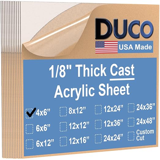 Duco Clear Cast Acrylic Sheets 1/8" Thick 4" x 6" by DucoPlasticsSupply