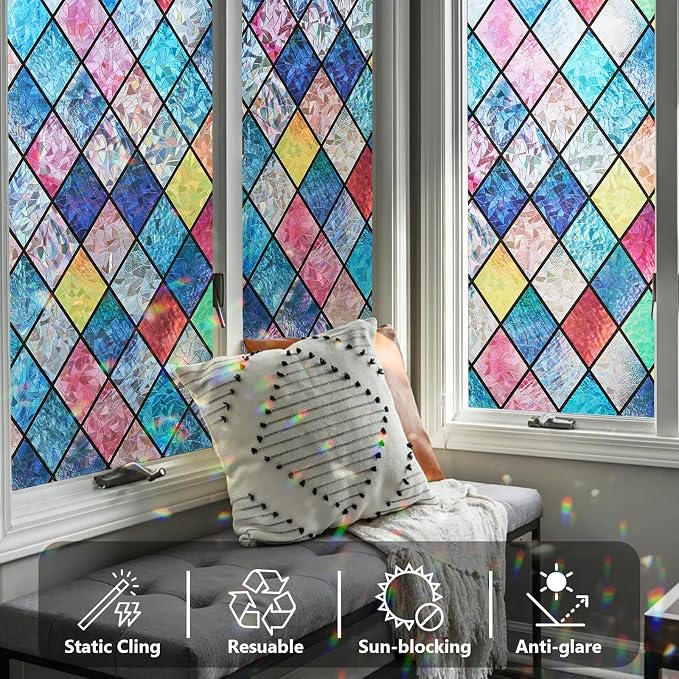 Window Privacy Film Stained Glass 23.6" x 78.7" Rainbow | Static cling – no glue - Image 6
