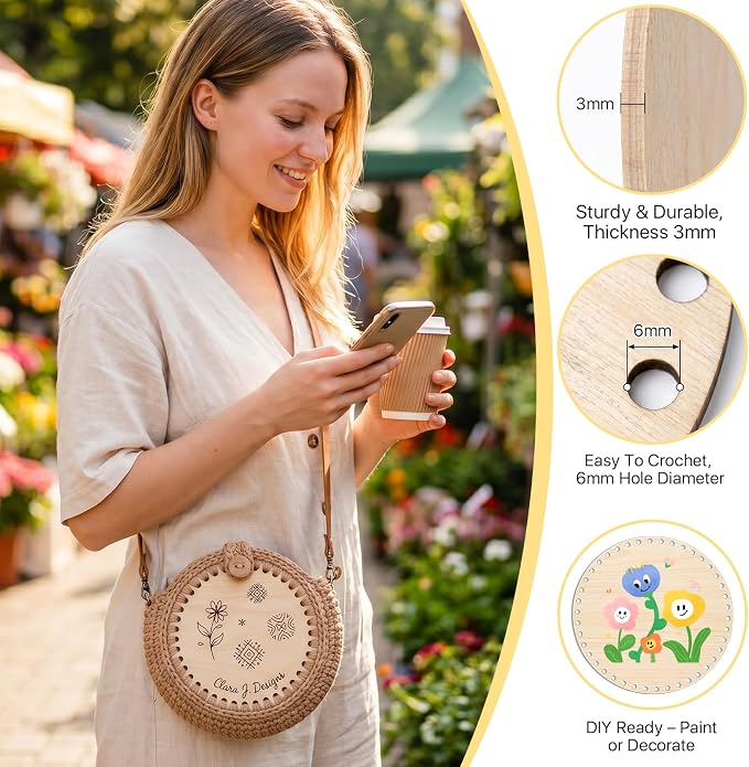 12PCS Wooden Basket Bottom, Oval Round Square Heart Shape Wood Blank Crochet - Image 4